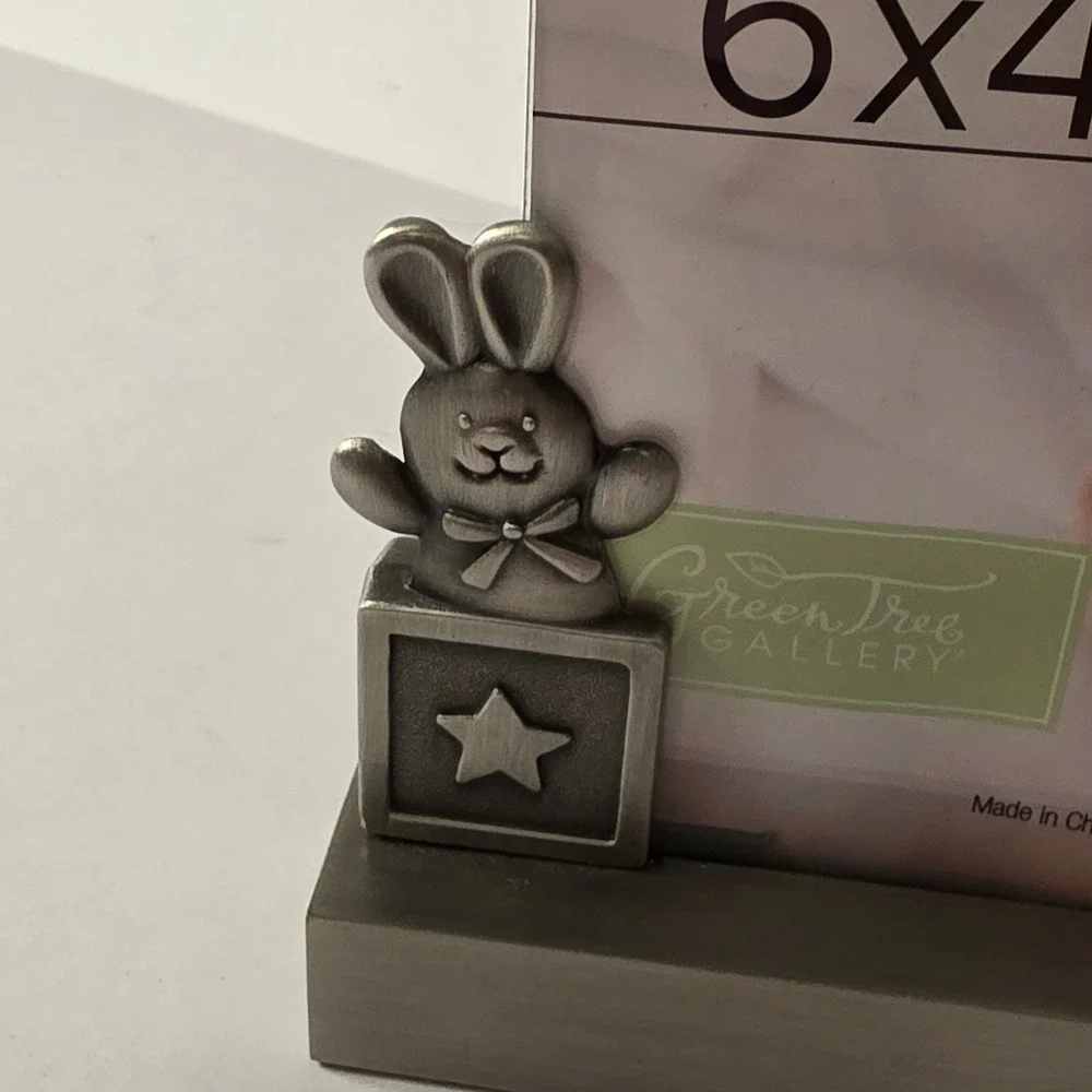 Green Tree Gallery Baby Picture Frame 6x4 Pewter Bunny Blocks Metal Base 2008